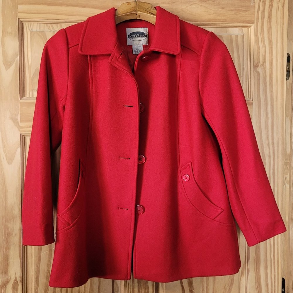 Wool blend, dressy, red coat, size 10 petite